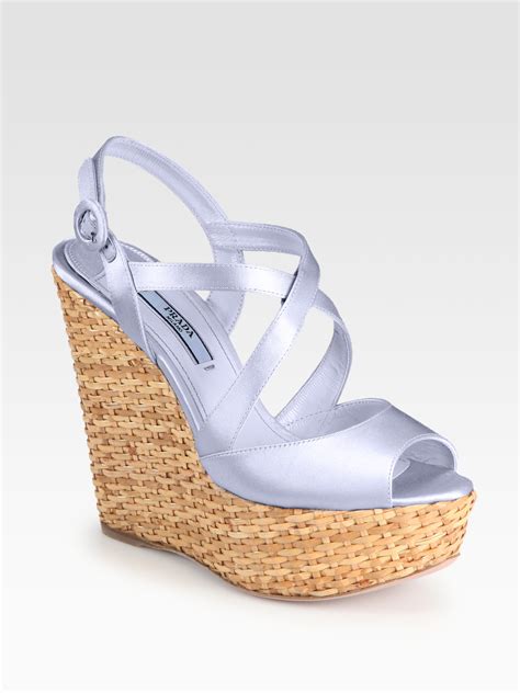 prada wedge heels|Prada satin platform heels.